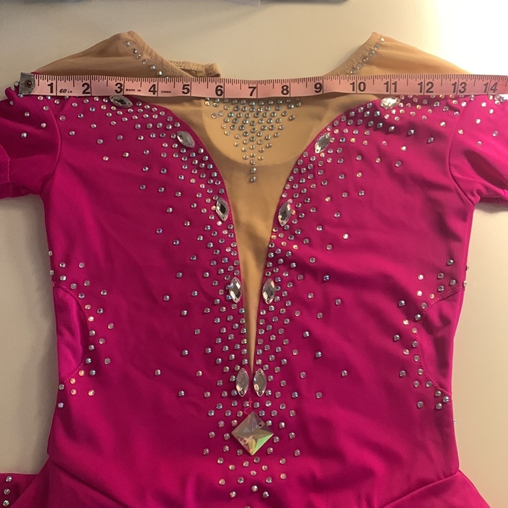 Ice skating costume size 8 fuchsia rhinestones and hair accessory to match